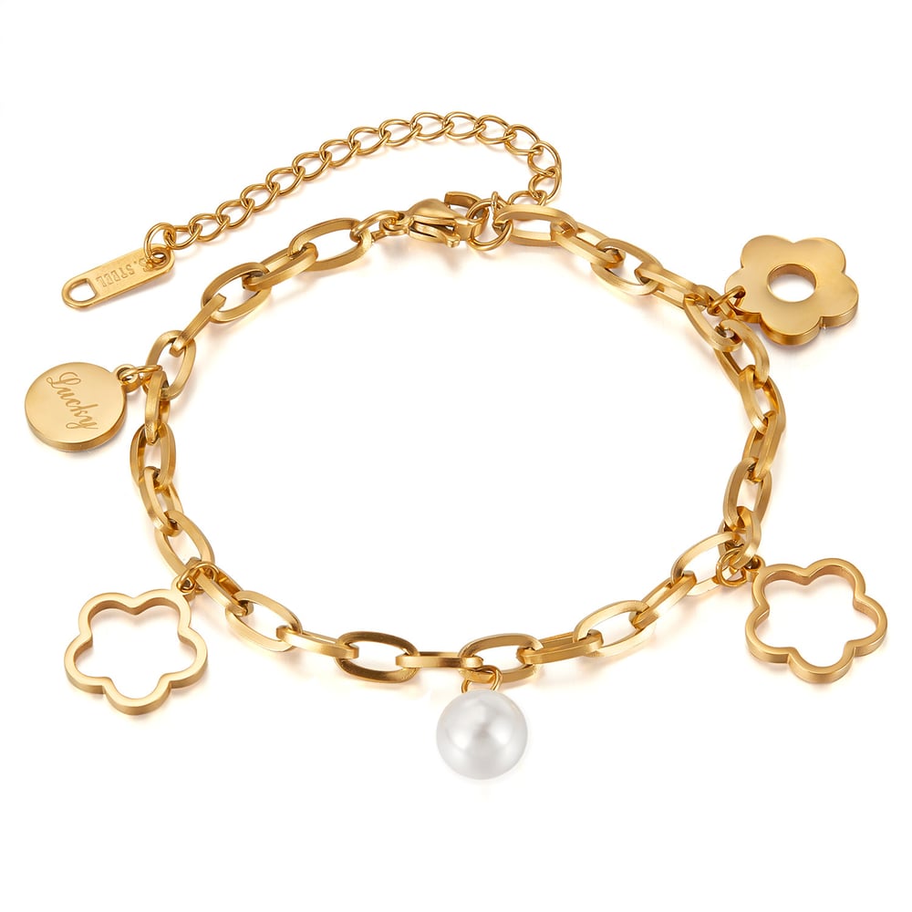 1 Piece Modern Series Classic Flower Stainless Steel Gold Color Women's Charm Bracelets h5Picture7
