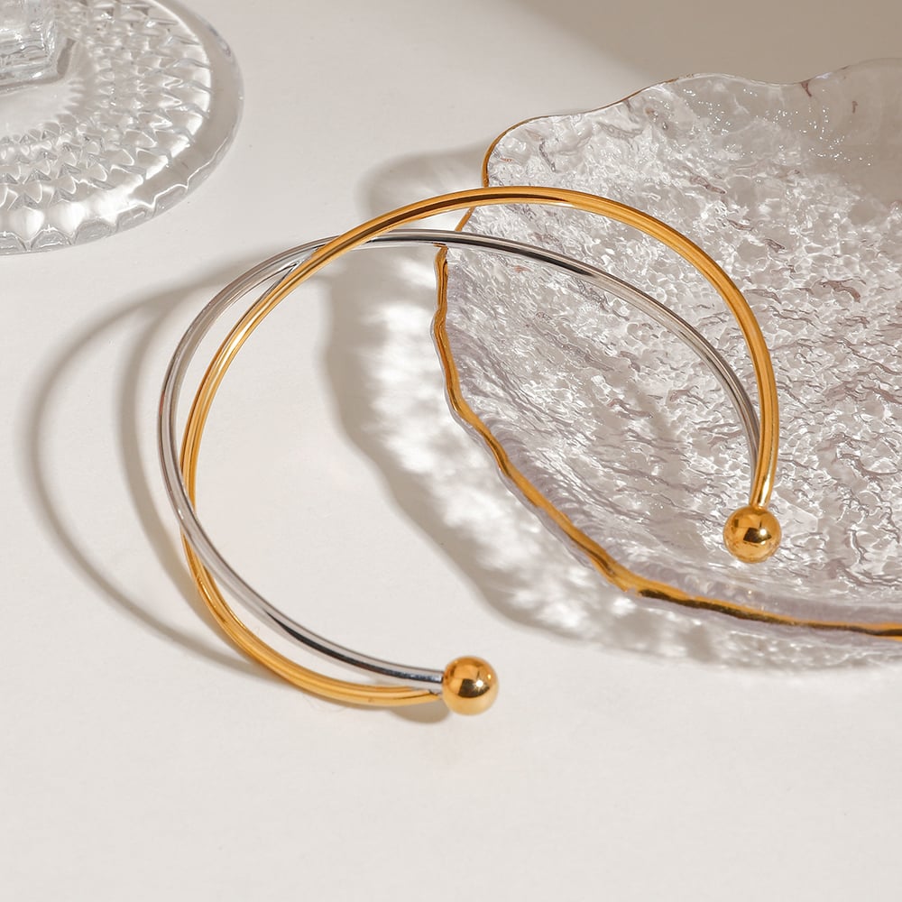 Simple Geometric Stainless Steel Mixed Color Cuff Bracelets Picture5