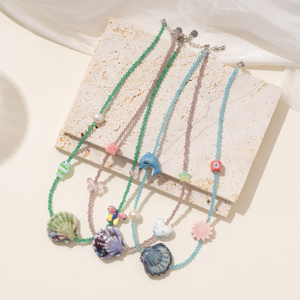 1 Piece Polychrome Series Vacation Intricate Conch Ceramics Crystal Women's Pendant Necklaces h5Picture6