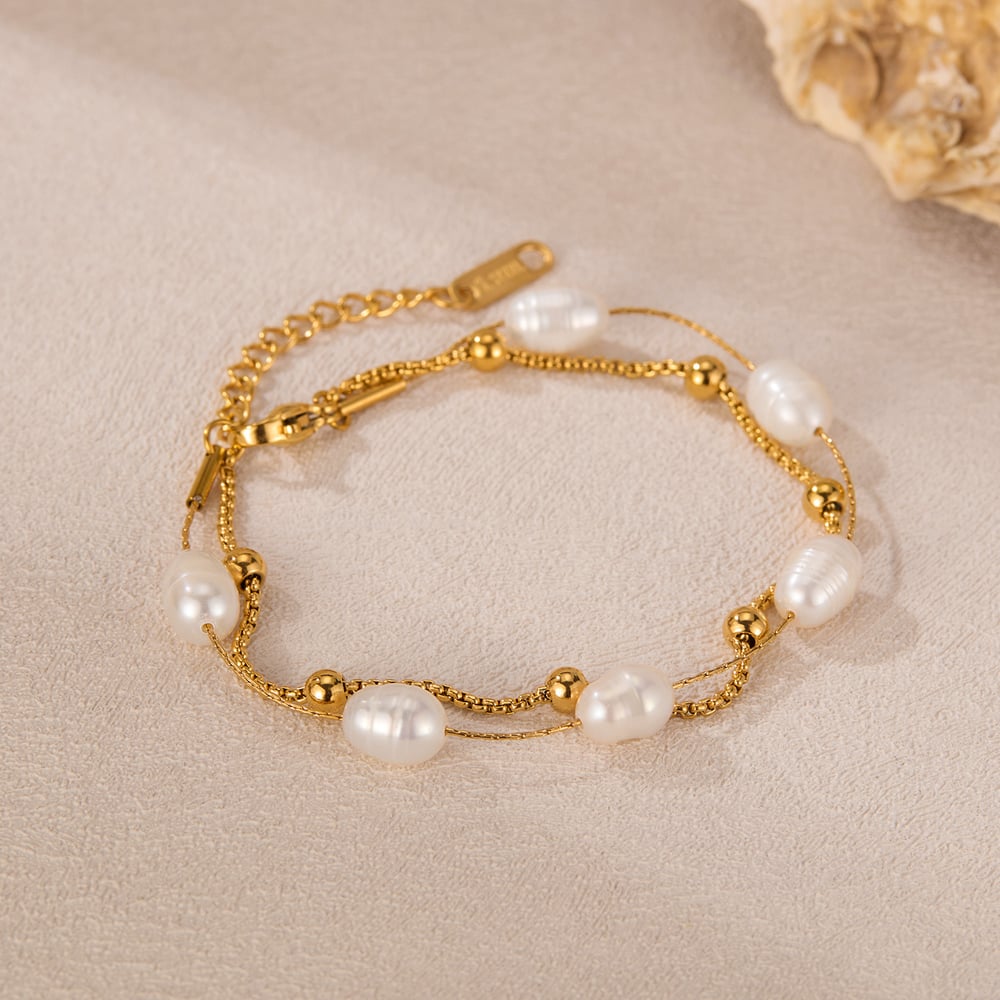 1 Piece Vintage Series Daily Two-layer Stainless Steel Gold Color Women's Chain Bracelets h5Picture3