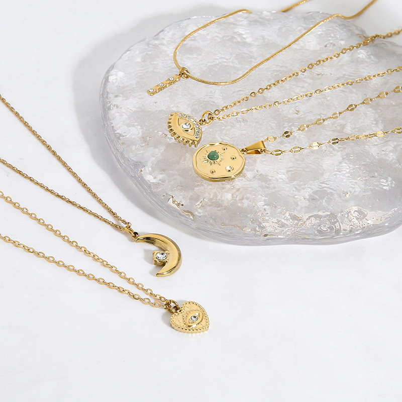 Moon Heart Irregular Gold Color Stainless Steel Pendant  Necklace h5Picture2