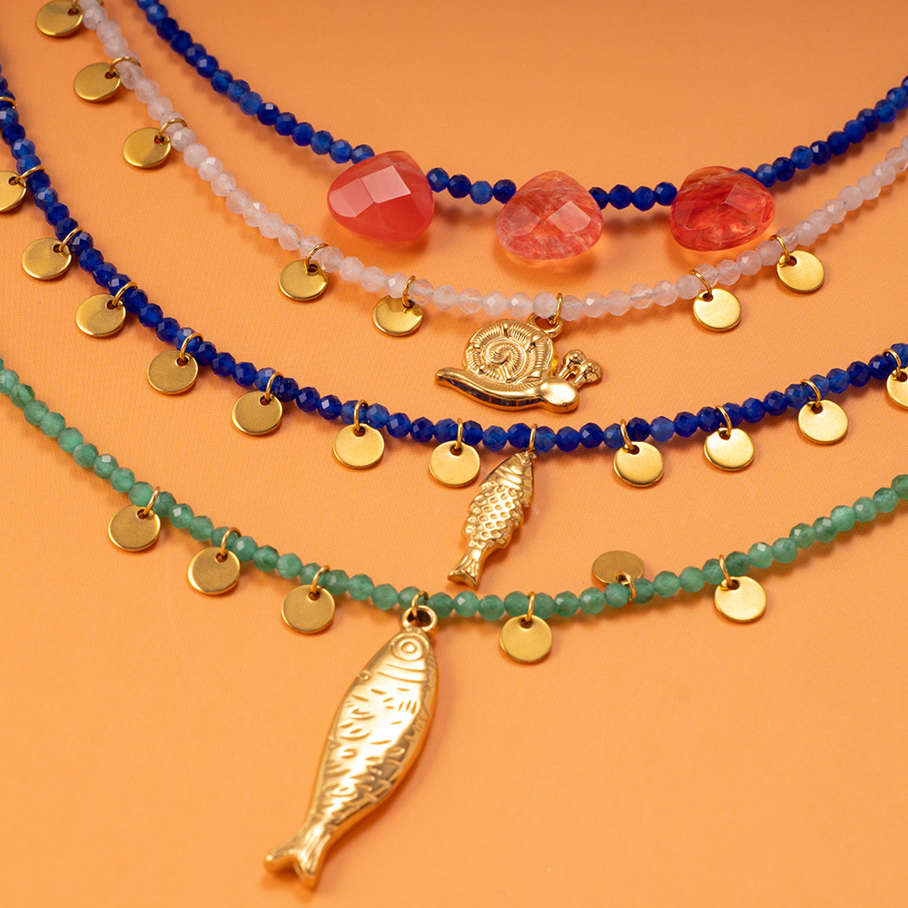 Glamorous Fish Stainless Steel Gold Color Natural Stone Women's Beaded Necklaces h5Picture3