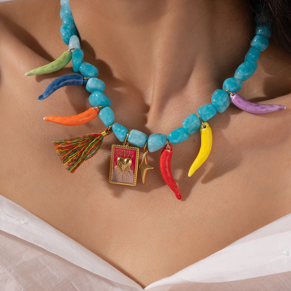 Stijlvolle kleurrijke kralen, natuurlijke stenen, dameskralenkettingen h5Afbeelding4