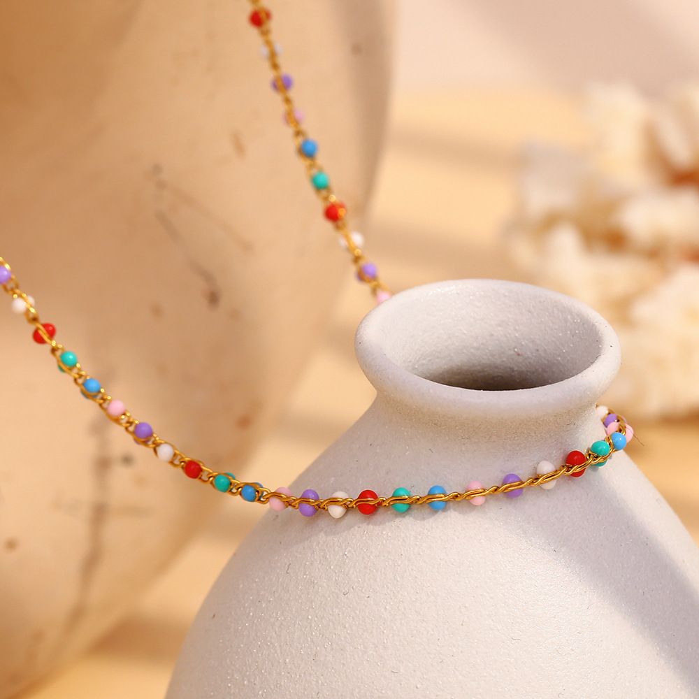 Fashionable Temperament Multi-color Beaded Stainless Steel Women's Necklace h5Picture4