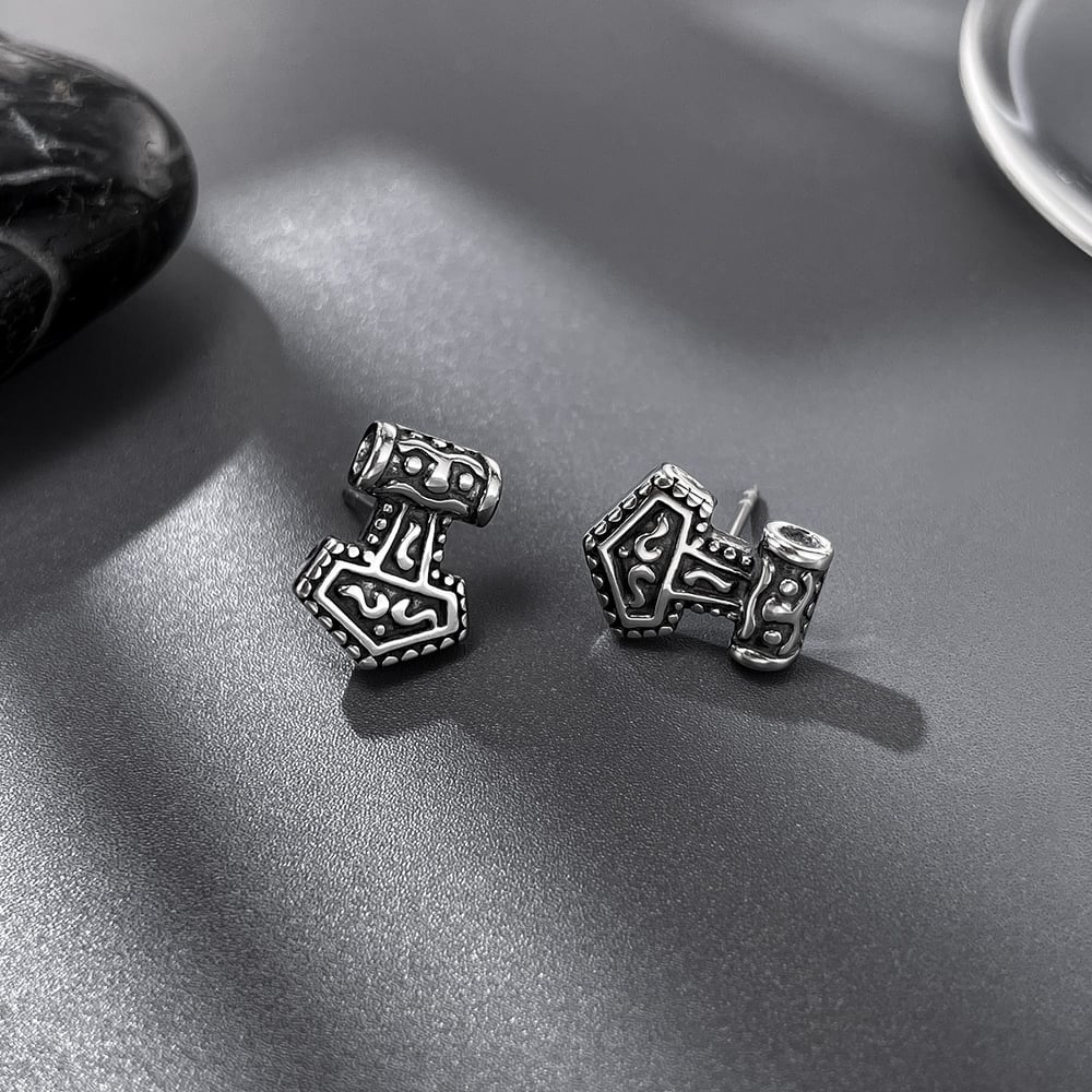 1 paio di orecchini da uomo in acciaio inossidabile con motivi geometrici retrò Immagine2