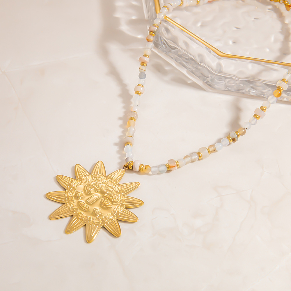 Designable Sun Stainless Steel Gold Color Natural Stone Women's Beaded Necklaces h5Picture11