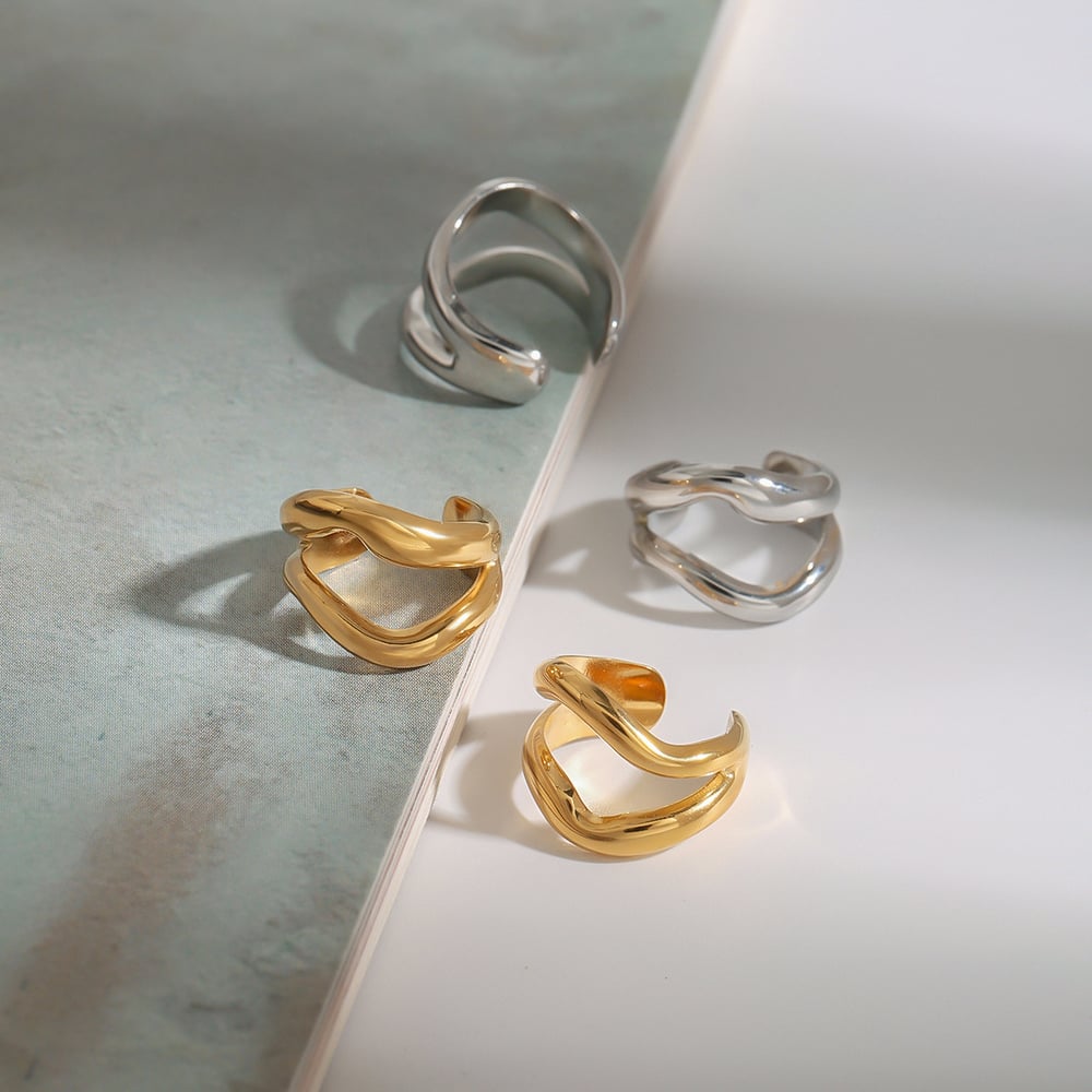 Simple Solid Color Stainless Steel Gold Color Ear Cuffs h5Picture5