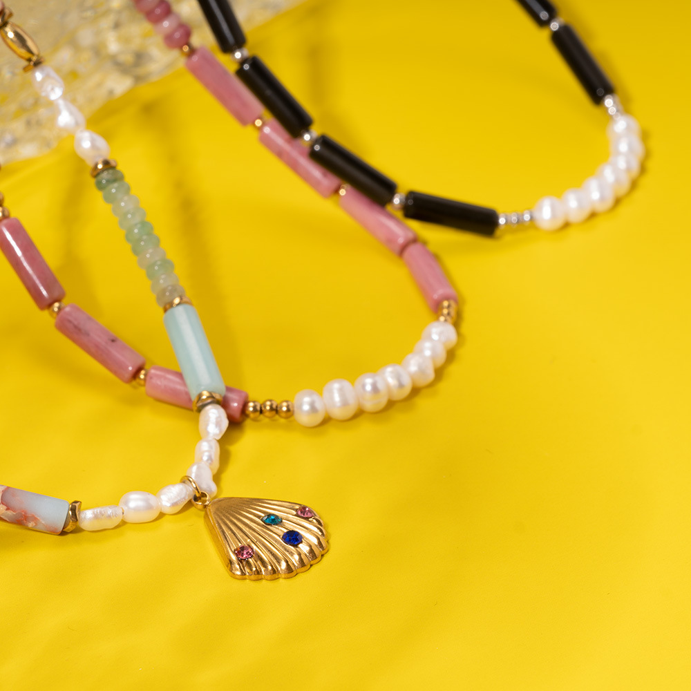 Elegant Conch Stainless Steel Gold Color Natural Stone Women's Beaded Necklaces Picture3