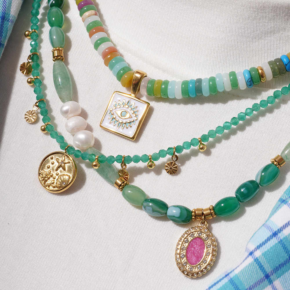 1 Piece Sophisticated Series Elegant Eye Stainless Steel Gold Color Green Crystal Women's Beaded Necklaces h5Picture4