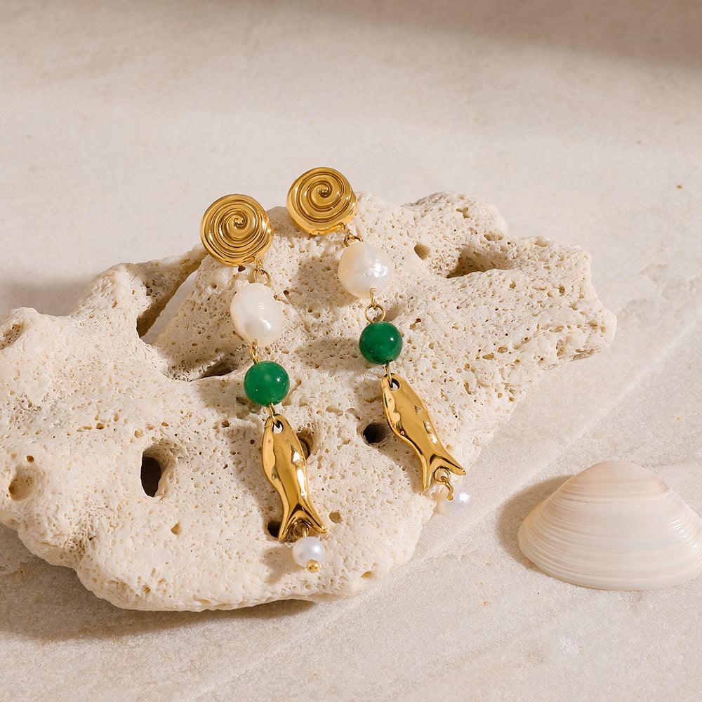 Oceanic Stainless Steel Gold Color Drop Earrings Picture4