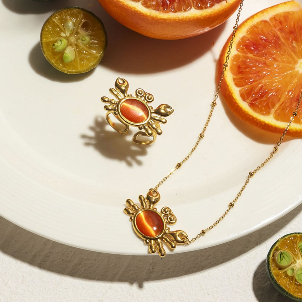 Cute Crab Stainless Steel Gold Color Statement Ring & Necklace Picture2