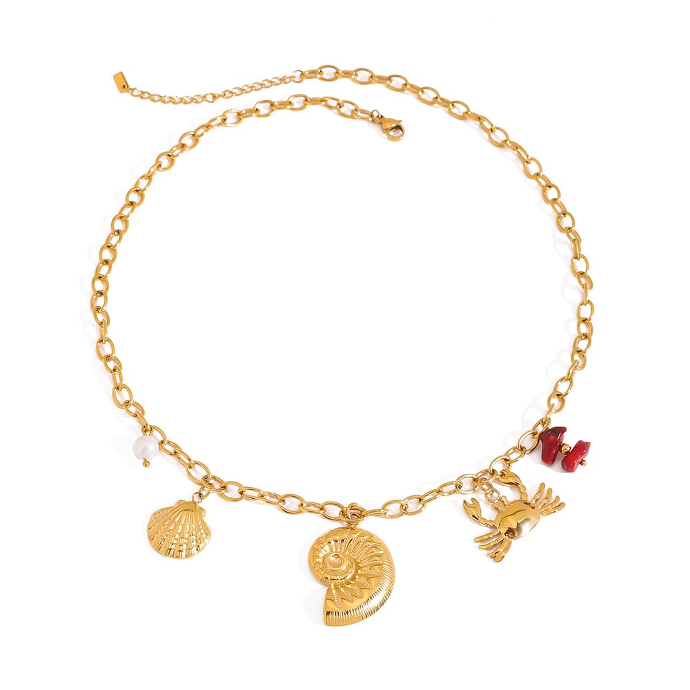 Shell Stainless Steel Gold Color Pendant Necklace