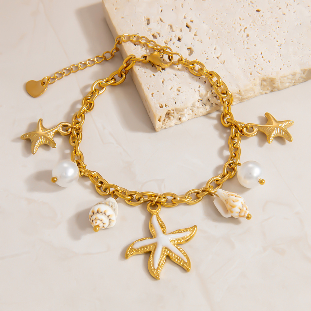 Starfish Stainless Steel Gold Color Charm Bracelets Picture4