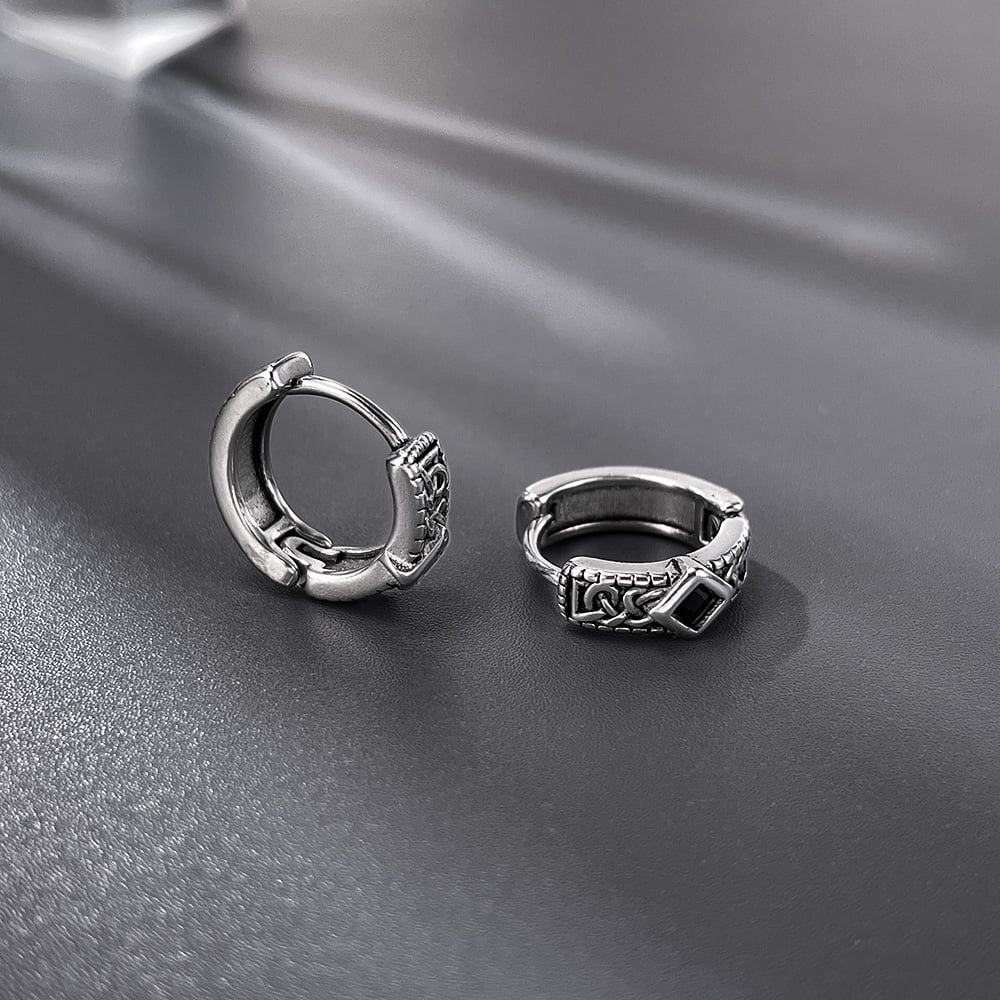 Schillernde Creolen aus Edelstahl mit Rautenmotiv für Herren h5Bild6