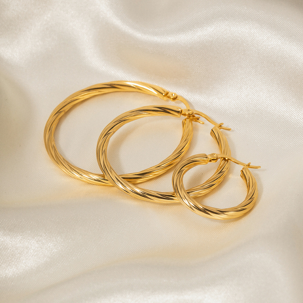 Classic Stainless Steel Gold Color Hoop Earrings h5Picture3