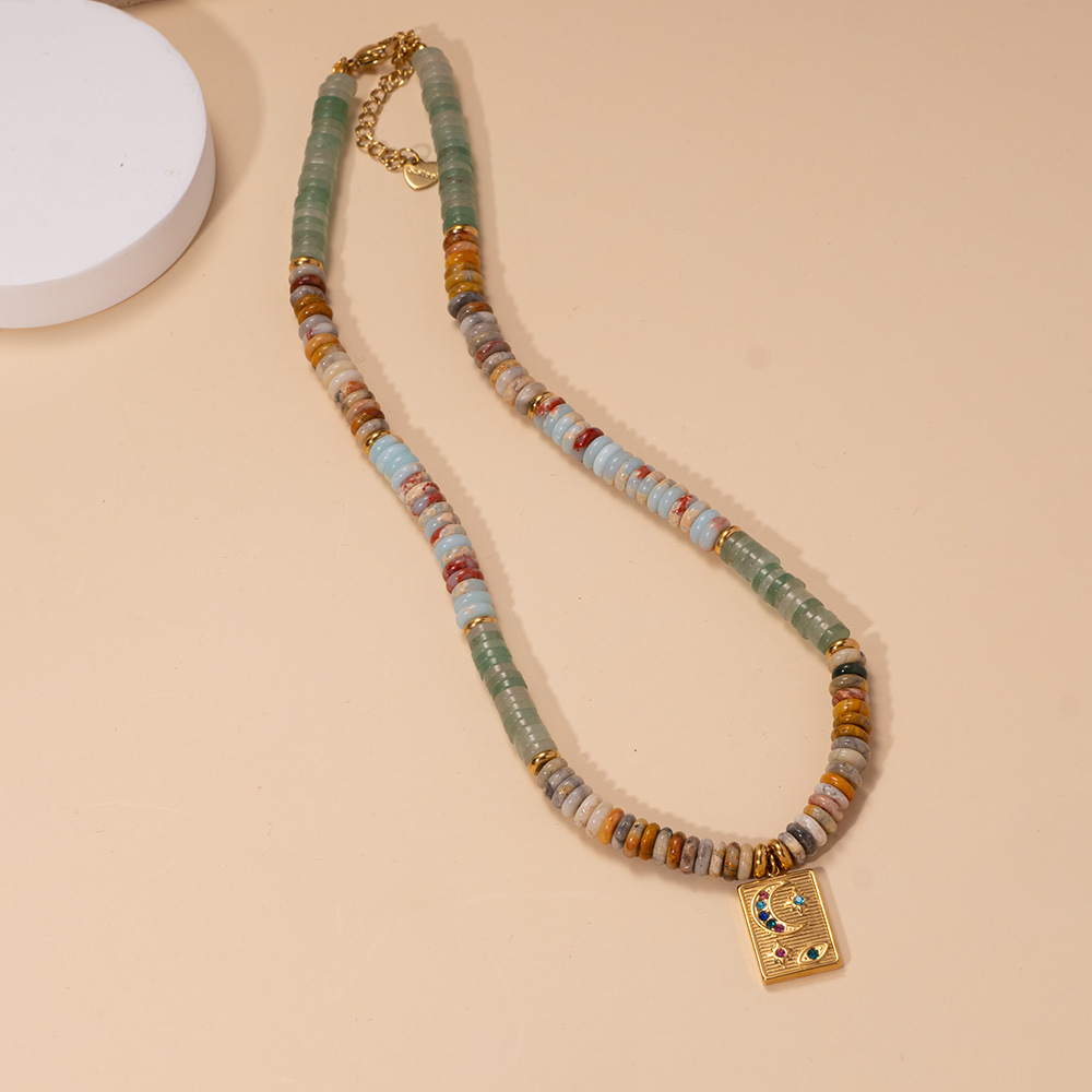 Natural Stone Rectangular Stainless Steel Gold Color Women's Beaded Necklaces Picture5