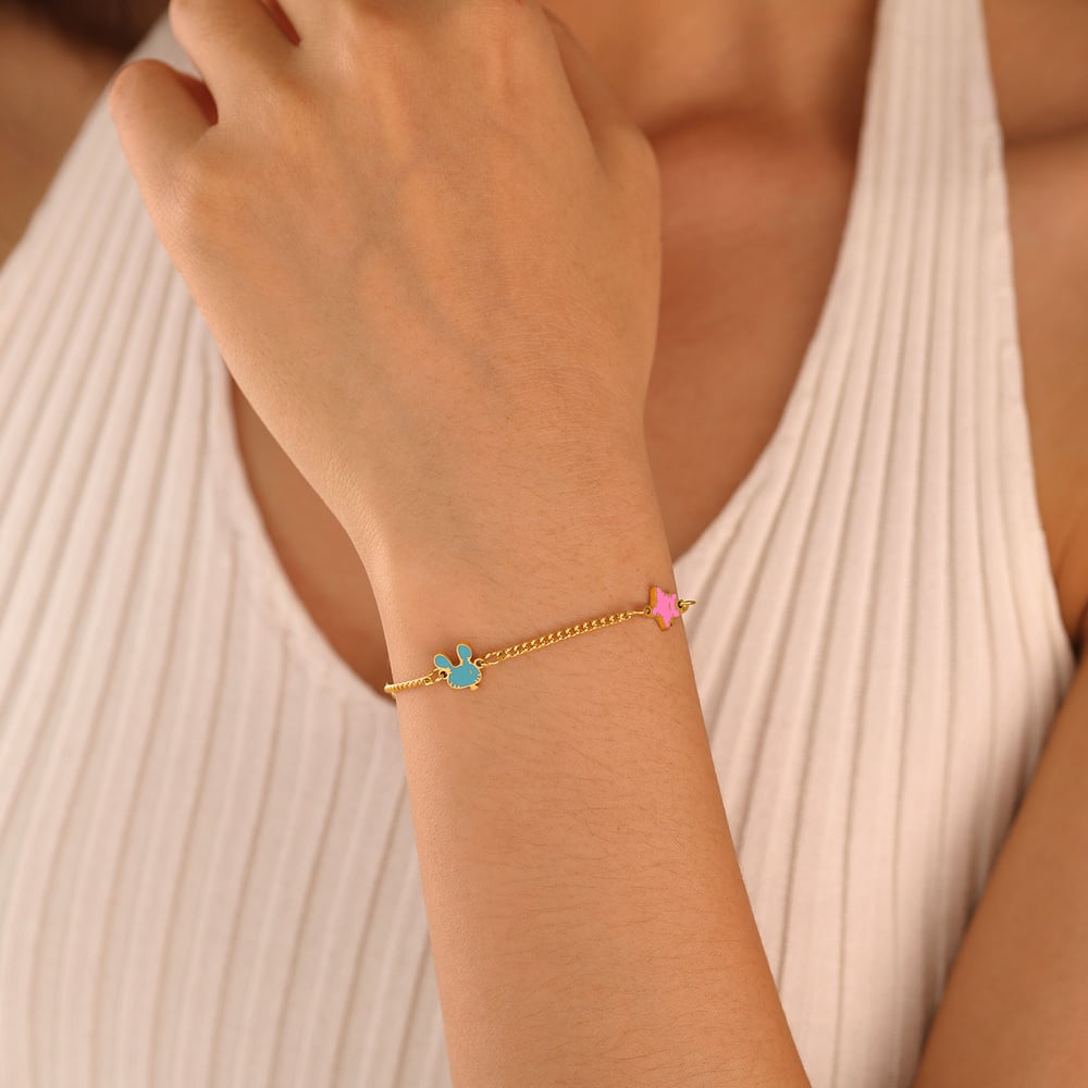 1 Piece Vivid Series Polychrome Heart Stainless Steel Gold Color Women's Chain Bracelets Picture5