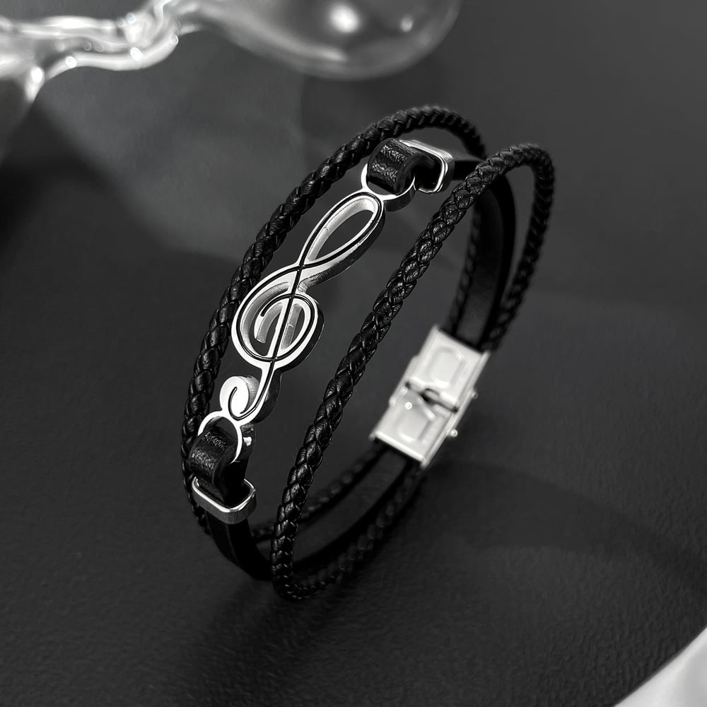 1 Piece Stylish Note Leather Men's Bracelets h5Picture2
