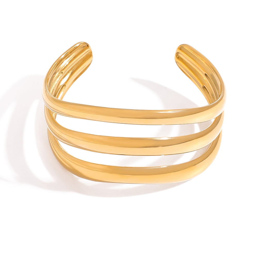 Simple Annular Stainless Steel Gold Color Cuff Bracelets h5Picture4