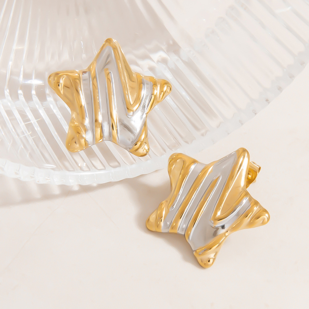 Retro Star Titan Stahl Gold Farbe frauen Stud Ohrringe h5Bild7