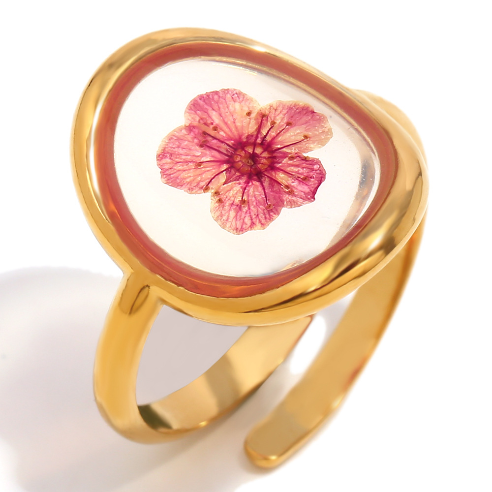 1  Piece Vintage Personalized Flower Gold Stainless Steel Women's Ring