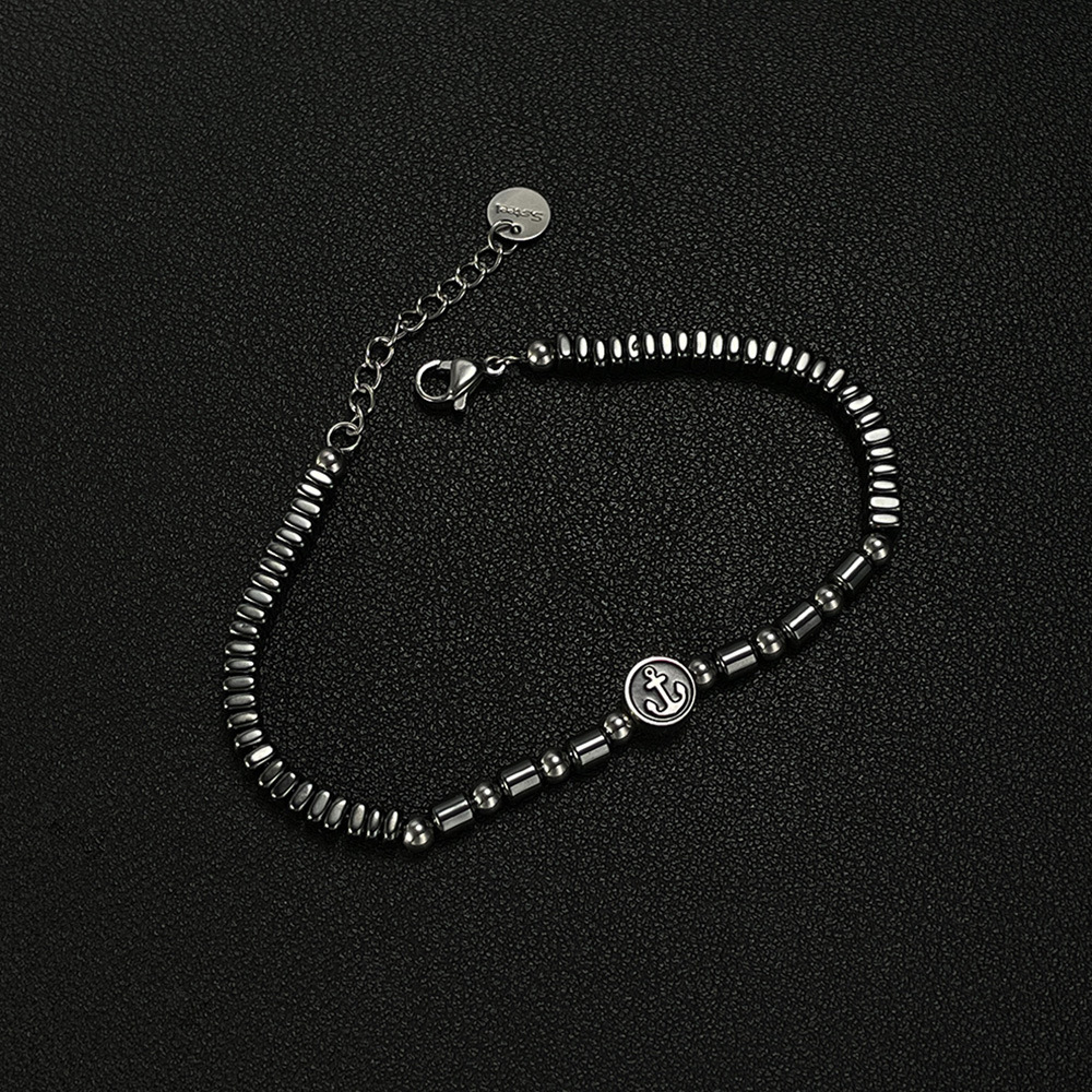 Pulseras de cuentas de acero inoxidable con ancla de barco para hombre Imagen4