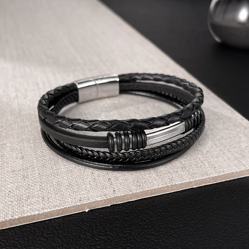 Bracelet minimaliste multicouche en acier inoxydable pour homme, 1 pièce h5Image4