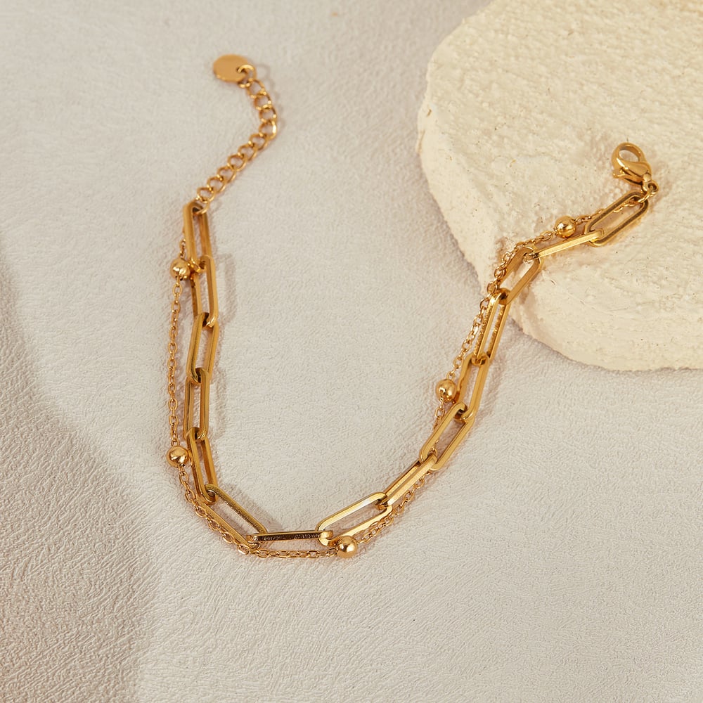 Squircle Çift Katmanlı Paslanmaz Çelik Altın Rengi Erkek Zincir Bileklikler h5Resim3