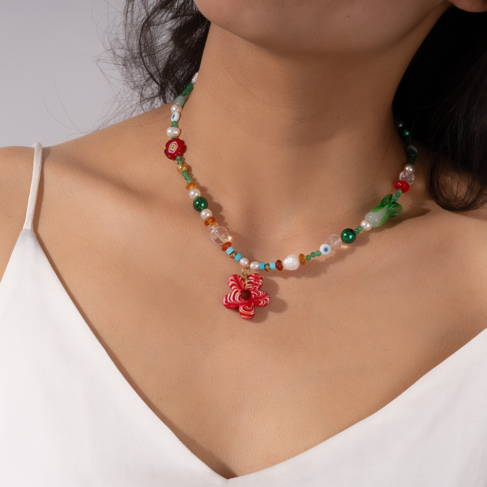 Collar de cuentas de cristal con diseño de flores de vacaciones para mujer de 1 pieza h5Imagen6