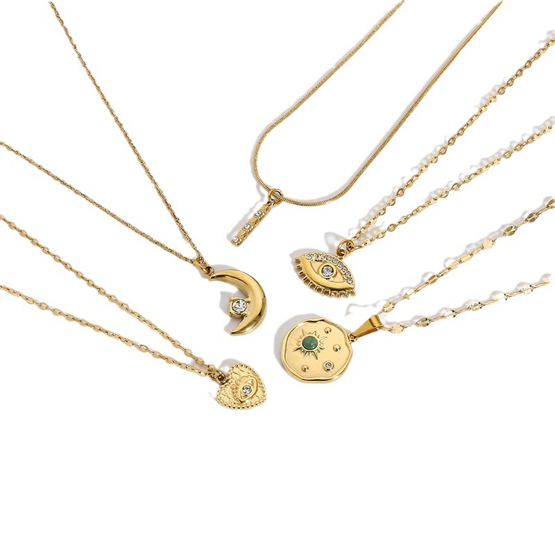 Moon Heart Irregular Gold Color Stainless Steel Pendant  Necklace h5Picture5