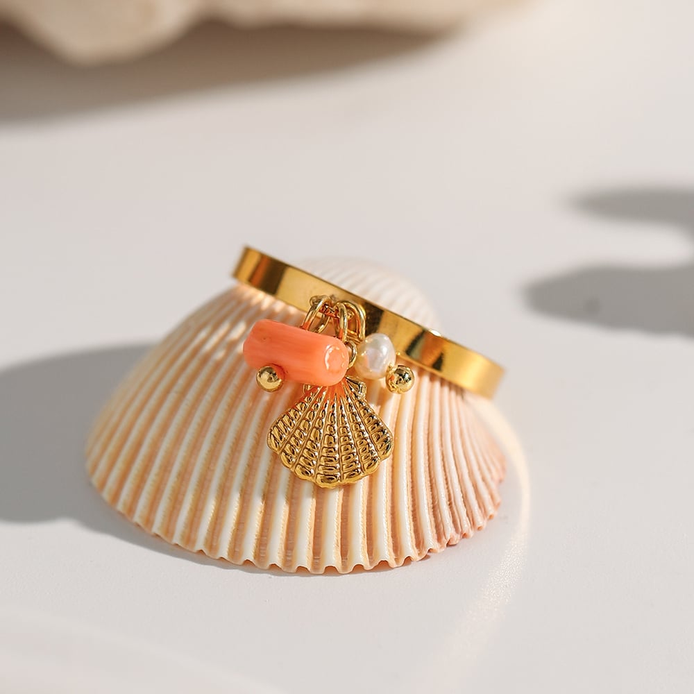 1 Piece Simple Series Bohemian Turtle Stainless Steel   Gold Color  Artificial Pearl Women's Adjustable Rings Picture3