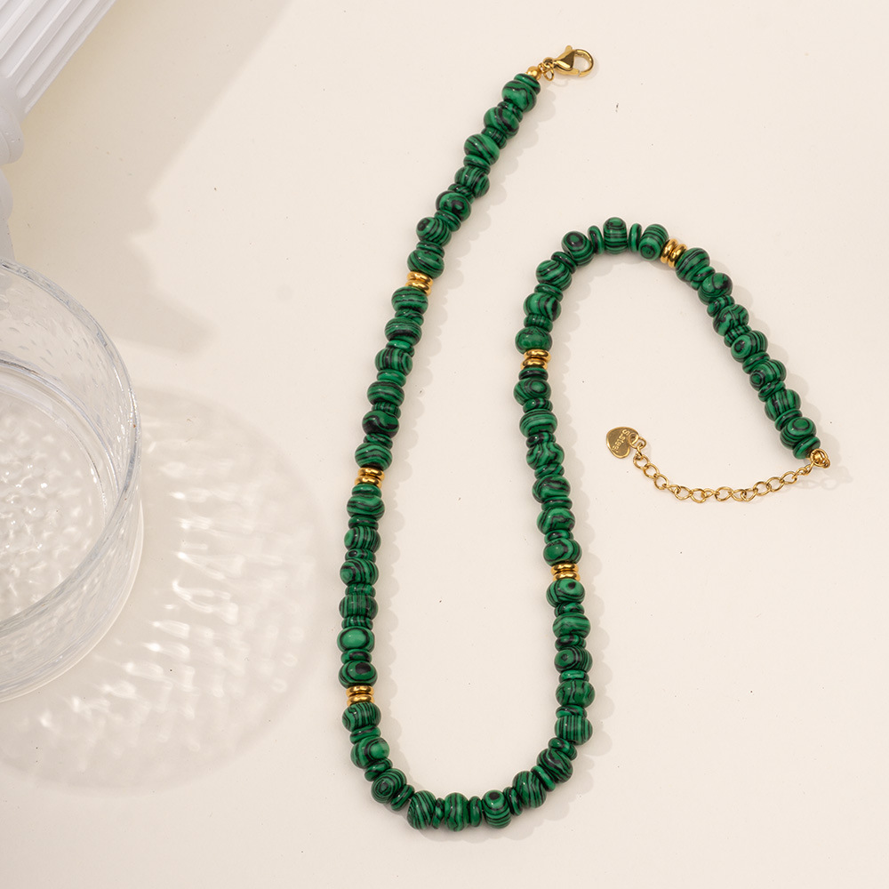 1 Piece Luxurious Series Bohemian Green Eye Tarot Stainless Steel Gold Color Women's Beaded Necklaces h5Picture6