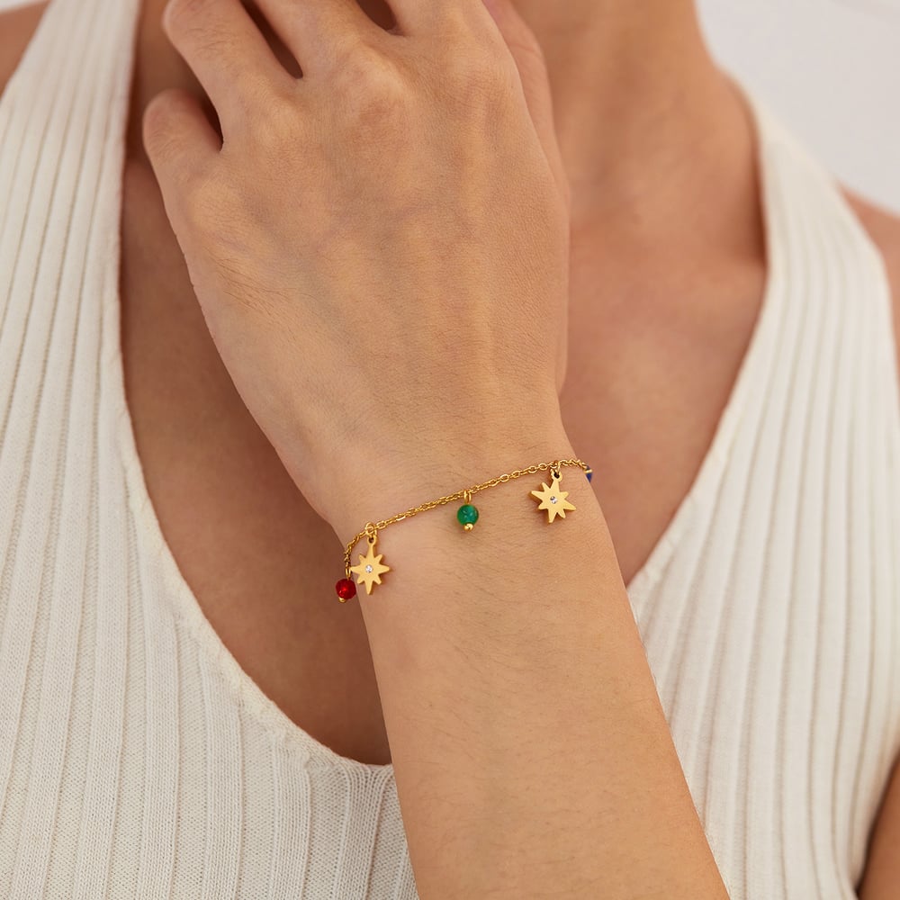 1 Piece Polychrome Series Eight-pointed Star Stainless Steel Gold Color Women's Charm Bracelets h5Picture4