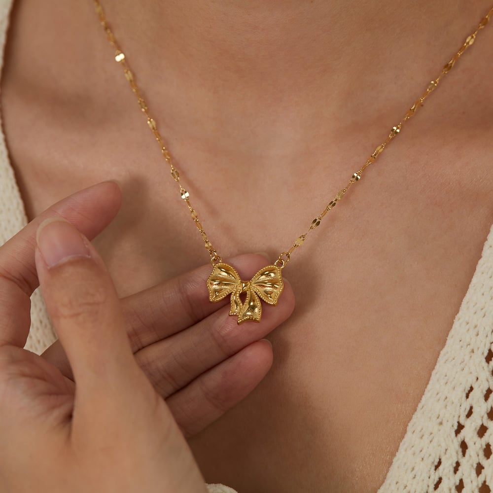 1 Piece Simple Series Elegant Bow Knot Stainless Steel Women's Pendant Necklaces h5Picture5