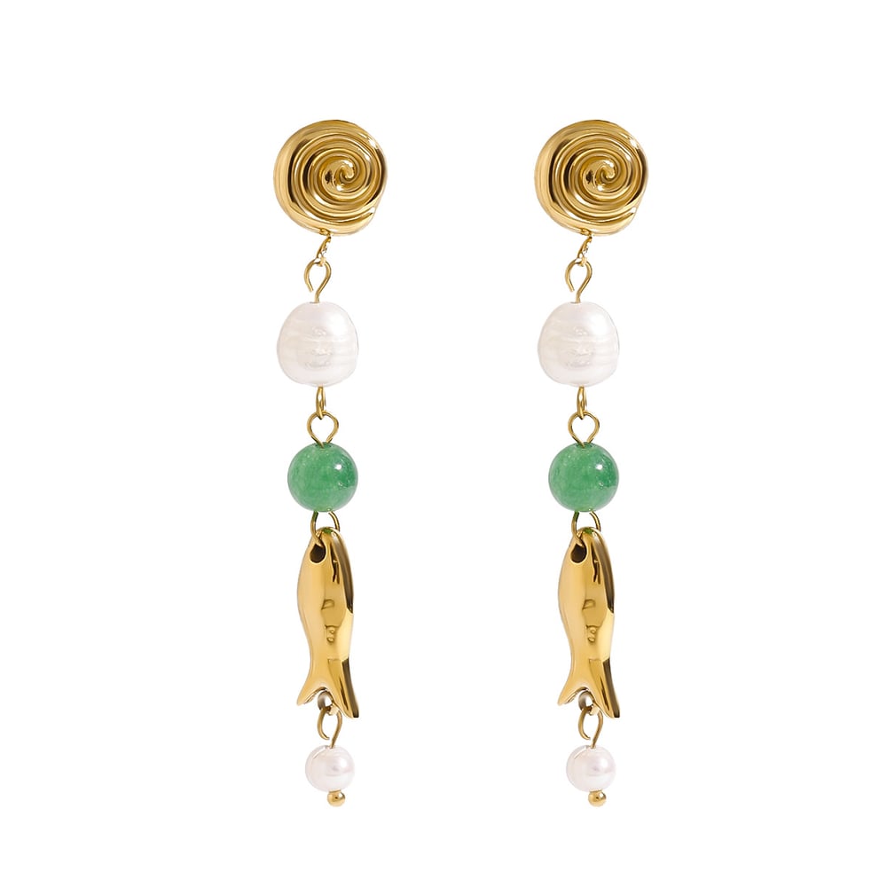 Oceanic Stainless Steel Gold Color Drop Earrings 
