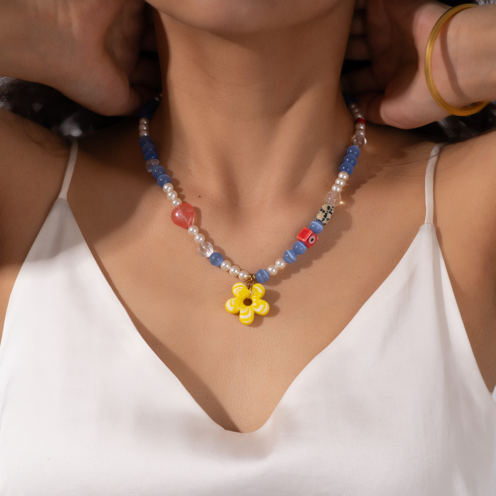 Collar de cuentas de cristal con diseño de flores de vacaciones para mujer de 1 pieza h5Imagen9