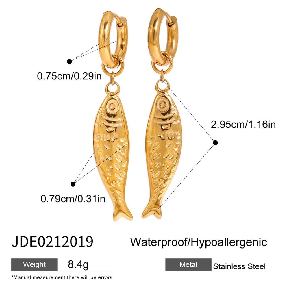 Cute Fish Stainless Steel Gold Color  Drop Earrings 