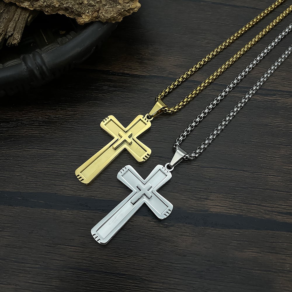 1 Piece Modern Cross Stainless Steel Gold Color Men's Pendant Necklaces Picture5