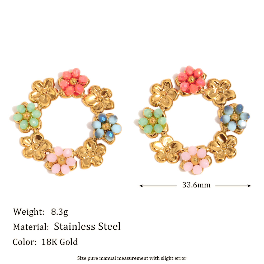 Sweet Colorful Flower Stainless Steel Women's Earrings h5Picture5