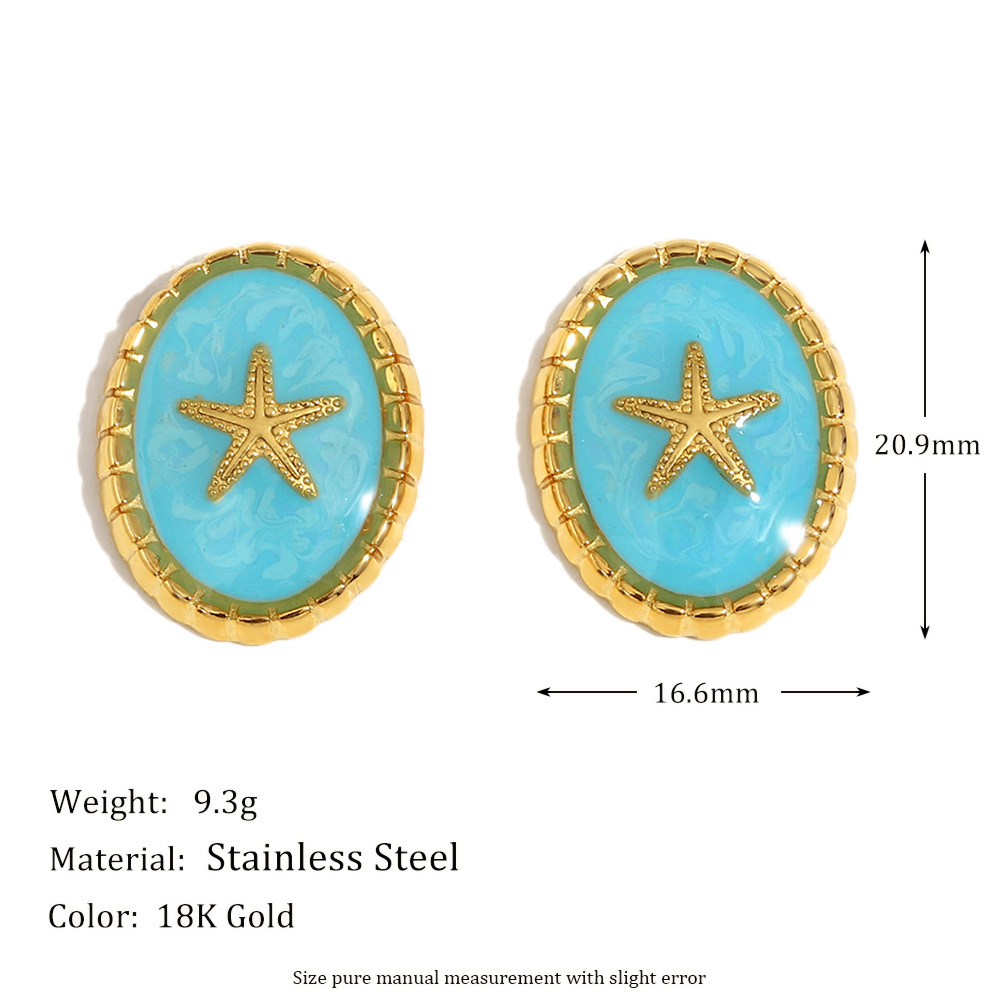 Vintage Light Luxury Starfish Color Clash Stainless Steel Women's Earrings Picture2