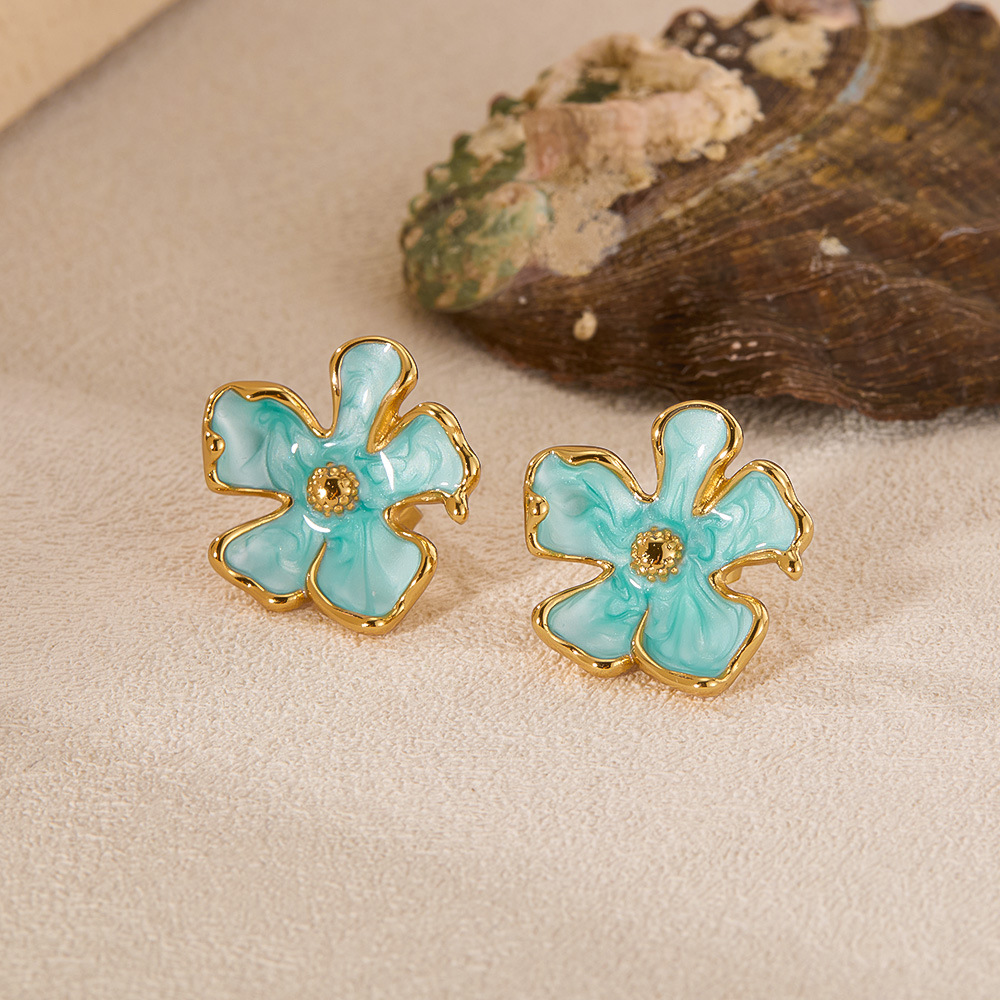 1 Pair Elegant Series Daily Flower Stainless Steel Gold Color Women's Stud Earrings h5Picture4