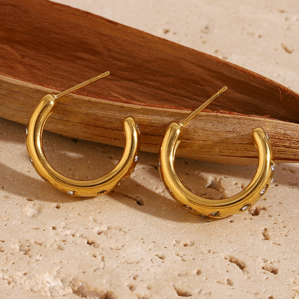 Classic Stainless Steel Gold Color Hoop Earrings h5Picture5