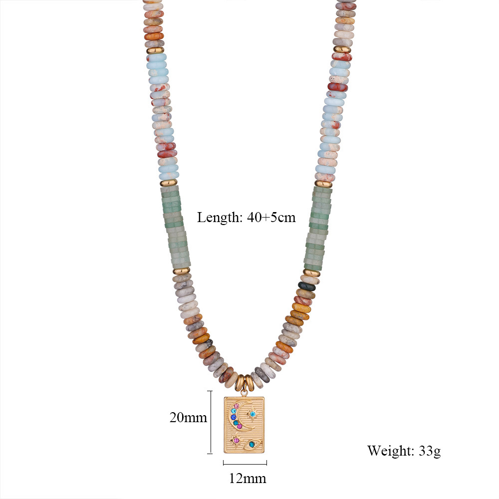 Natural Stone Rectangular Stainless Steel Gold Color Women's Beaded Necklaces Picture2