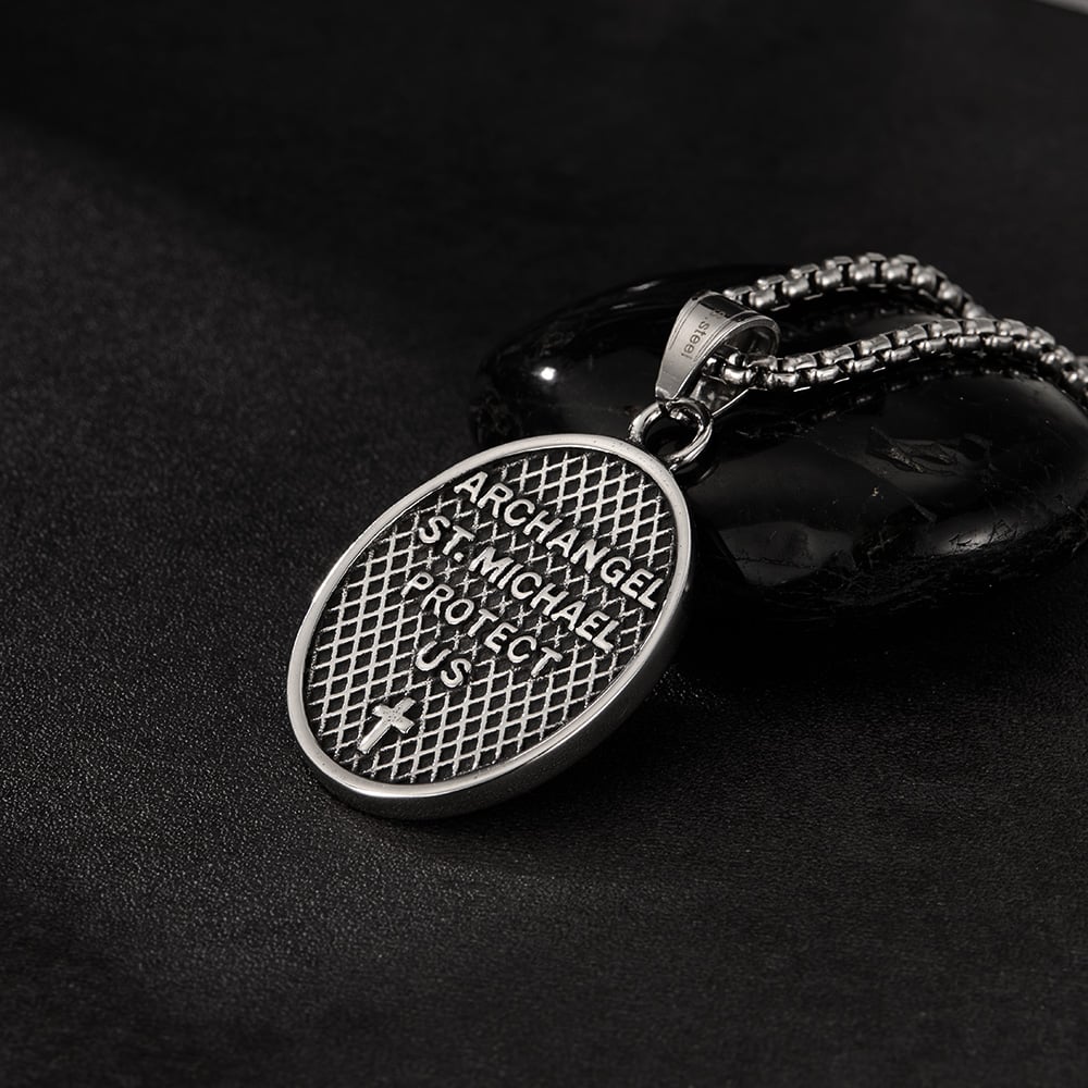 Classic Religious Oval Stainless Steel Men's Necklaces h5Picture6