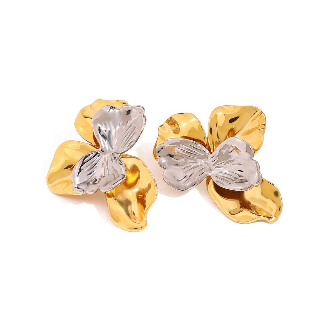 Retro Flower Stainless Steel Mixed Color Stud Earrings h5Picture5