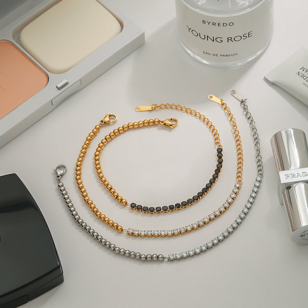 Classic Beads Stainless Steel Gold Color Women's Beaded Bracelets h5Picture8