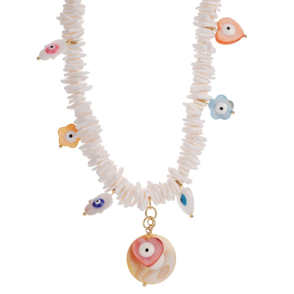 1 Piece Delicate Series Vacation Eye Pattern Natural Shell Stainless Steel Gold Color Women's random Beaded Necklaces h5Picture6