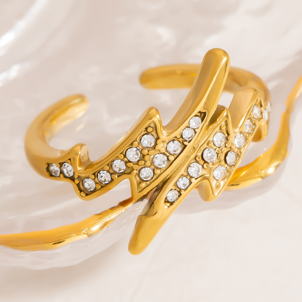Designable Series Lightning Stainless Steel Gold Color Statement Rings Picture2