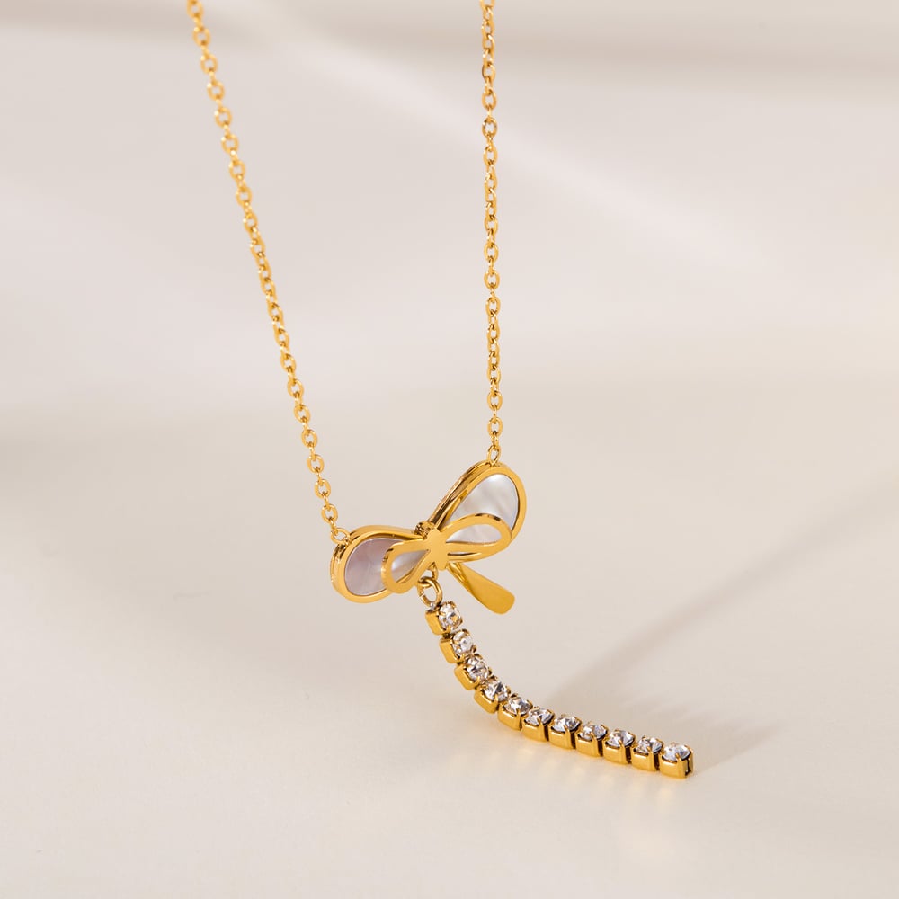 1 Piece Simple Series Daily Bow Knot Stainless Steel   Gold Color  Women's Pendant Necklaces h5Picture3
