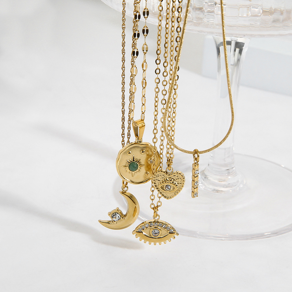 Moon Heart Irregular Gold Color Stainless Steel Pendant  Necklace h5Picture3